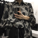 Vevesc Vintage Tie Dye Shirts Women Harajuku Leopard Print Oversize Blouses Streetwear Gothic Long Sleeve Pattern Cardigan Tops