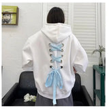 Vevesc Chic Fashion Harajuku Streetwear Cute Print Loose Sweatshirt Y2k Aesthetic Back Cross Lace Up Design Hoodies Punk Popuar Clothes