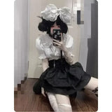 Vevesc Harajuku Flower Print Gothic Lolita All Match Clothes Japan Lazy Girl Bottom Punk Y2k Aesthetic High Waist Japan Tiered Skirts