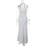 Vevesc  Polka Dot Floral Long Dress Women Fashion Sleeveless Neck Slit Spring Party Evening Dress Female High Waist Dress 2025