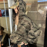 Vevesc American Retro Camouflage Hooded Sweatshirt Autumn New Hoodie Coat Women Y2k Long Sleeve Loose Zipper Tops Mujer