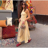 Vevesc  Elegant Patchwork Long Dress Women O-neck Sleeveless Pleated Female Dresses 2025 Summer Holiday Solid A-line Lady Loose Robe