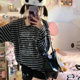 Vevesc All Match Harajuku Streetwear Striped Lazy Japan Shirts Subcultural Punk Y2k Aesthetic Vintage Tops Cartoon Print Girl Clothes