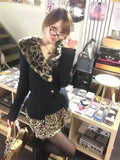 Vevesc Vintage Sexy Leopard Print Patchwork Tops Mujer Autumn Winter New Cardigan for Women Y2k Slim Fit Long Sleeve Sweaters