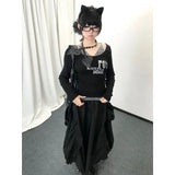 Vevesc Subcultural Japanese High Street Popular Commuter Fake Two Piece Y2k Aesthetic Punk All Match Girl Clothes Casual Lazy Tops