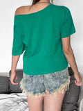 Vevesc  Inclined Collar Oversized T Shirt For Women Clothing Letter Print Crop Top Off Shoulder Y2k Accessories Streetwear Ropa De Mujer