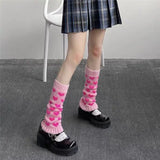 Vevesc Winter Kawaii Leg Warmer Gyaru Leg Warmers Warm Knitted Striped Leg Cover Y2k Knee High Socks Lolita Boot Cuff Boot Sleeves