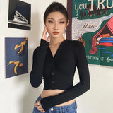 Vevesc Y2K Black Cardigan V Neck Crop Women's Sweater Korean Fashion Backless Knitwear Slim Spring Knit Streetwear Gyaru Kpop