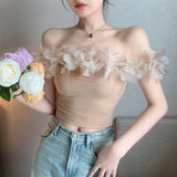 Vevesc Summer Fashion All Macth Tank Tops Fairy Flower Appliques Sexy Slim Fit Girl Camis Y2k Aesthetic Punk Streetwear Clothing