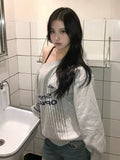 Vevesc Sexy Vintage Off Shoulder Sweatshirts Women Y2k Gray Letter Printed Jersey Tops Korean Style Oversized Pullovers Casual