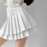 Vevesc Preppy Style Pleated Skirt Y2k Women Cute Sexy Patchwork High Waist Korean Fashion A-line Mini Skirt Grey Summer Girl