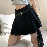 Vevesc American Retro Style High Waist Solid Color Pleated Skirts Y2k Summer Black Tennis Japanese Harajuku Korean Mini Skirt Short