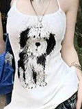 Vevesc Y2k Aesthetic Cartoon Dog Print Vestidos Streetwear Sweet Halter Backless Dress Summer Harajuku Women Bandage Camisole Dresses