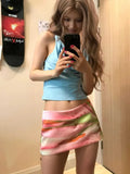 Vevesc Y2k Aesthetic Mini A-Line Skirt Pink Printing Streetwear Saldas Mujer Moda 2025 Harajuku Zipper Grunge Skirts Women Summer Saia