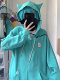 Vevesc Cartoon Embroidery Hoodies Women Y2k Aesthetic Vintage Grunge Tops  Loose Casual Zip Up Sweatshirt Harajuku Streetwear