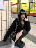 Vevesc Vintage Fashion Fake Two Piece Leopard Print Hooded Jackets+ Y2k High Waist Bodycon Skirts Autumn New Black Sets