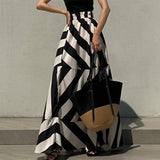 Vevesc  Hyperbole Contrast Color Women Skirts Stripes Korean Fashion Vintage Faldas Mujer Chic Spring Summer Long Skirt