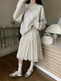 Vevesc Oversize Sweatshirts Women Grey Chic Casual New All Match 2024 Polka Dots Maxi Skirts Daily Office Lady Spring