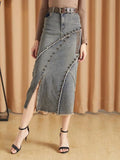 Vevesc Women Blue A-line Denim Skirt Vintage Aesthetic Y2k Oversize Jean Skirt Harajuku Korean Long Cowboy Skirts 2000s Clothes Summer