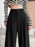 Vevesc  Gray Suit Pants Women's Spring New Casual Loose High Waist Women's Pants Solid Color Fashion Double Buckle Wide Leg Pants Women