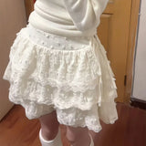 Vevesc Kawaii Ruffle Mini Skirt Sweet Lace Japanese Patchwork Cake Skirt Women Cutecore Lolita Short Skirts Aesthetics Fashion