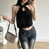 Vevesc 2024 Summer New White Sweet Gentle Cute Sexy Perspective Hot All-match High Street Cool Women's Thin Hollow Camisole Vest