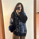 Vevesc Fashion Popular American Vintage Hole Lazy Casual Sweater Y2k Streetwear Constrast Color Button Cardigan Harajuku French Clothes