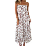 Vevesc  Elegant Off-Shoulder Maxi Dress with Boho Floral Print and Lace-Up Back Detail for Summer Wedding Party or Vacation Beachwear