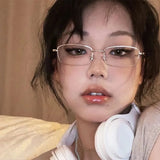 Vevesc Y2K Retro Metal Square Frame Glasses Women Clear Harajuku Small Eyeglasses Reading Spectacle Anti-blue Light Blocking Eyewears