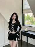 Vevesc American Vintage Black O Nekc Long Flare Sleeve Shirts Side Split Lace Up Design Streetwear Clothing Y2k Aesthetic Punk Tops