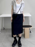 Vevesc Korean A-line High Waist Womens Skirts Summer Y2k Aesthetic Split Solid Bandage Skirt Streetwear Casual Grunge Faldas Mujer Moda