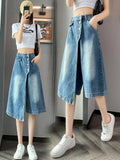 Vevesc  Women's Retro Wide Leg Baggy Casual Denim Shorts Harajuku Aesthetic High Waist Loose Shorts Summer Fashion Punk Shorts