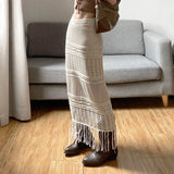 Vevesc Apricot Embroidery Pattern Sexy All-Match Self-Cultivation Mature Feminine Simple Women'S Long Tassel Skirt