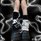 Vevesc Kawaii Leg Warmer Y2k Japanese Punk Streetwear Cross Boot Cover Two Side Wear Knitted Long Socks Women Harajuku Gothic Socks