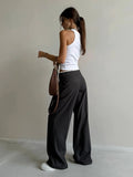 Vevesc  Simple Fake Two Loose Wide Leg Pants Spring and Summer Women Fashion High Waist Lace Up Design Interview Office Casual Pants