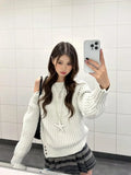 Vevesc Korean Style Sexy Sweaters Elegant Off Shoulder Sweet Knitted Pullover Sweet Preppy Style Solid Long Sleeve Sweaters