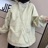 Vevesc Harajuku Style Women Jacket Korean Fashion Streetwear Oversize Zipper Hooded Vintage Y2k Jackets Windbreak Casual Coat