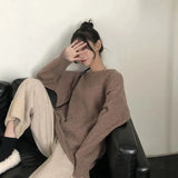 Vevesc Korean Solid Loose Pullover Sweater Autumn Winter Thick Warm O Neck Casual Knit Sweater Harajuku Preppy All Match Jumpers