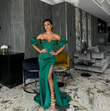 Vevesc Sexy Emerald Green Long Mermaid Evening Dresses With Short Cap Sleeves Eye Catching Formal Dress Long Maxi Gowns