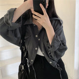 Vevesc Harajuku Cropped Jackets Women Y2K Streetwear Cargo Coat Vintage Korean Autumn Oversized Loose Casual Short Outerwear Tops