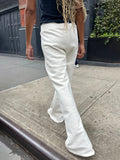 Vevesc  Drawstring Raw Hem White Straight Long Pants Sweet Cute High Waist Raw Hem Trousers Summer Casual Sport Sweatpant Chic