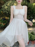 Vevesc  Summer Sweet Princess Mini Dress French Style Spaghetti Strap Sleeveless Fairy Birthday Party Dresses Female Short Vestidos New