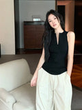 Vevesc High End Euramerican Temperament Sleeveless Zip Up Design Camisole Y2k Aesthetic Solid Summer Popular Punk Tops Korean Clothes