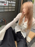 Vevesc Y2k Aesthetic Pleated Flare Sleeve Women Blouse Sexy Single Breasted Slim Grunge Solid Shirt Harajuku Crop Streetwear Blusas