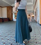 Vevesc  Pleated Skirts Women Solid Spring Summer Simple Sweet A-line Faldas Mujer Korean Fashion Chic Elegant Long Skirt