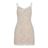 Vevesc  Fashion Lace Sheer Sexy Camisole Dresses Sleeveless Skinny Simple Hotsweet Elegant Mini Dresses