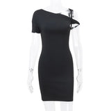 Vevesc Asymmetrical Twist One Shoulder Mini Dress Kylie Jenner Outfits Womens Summer Dresses Fashion 2024 Y2K Clothing