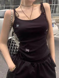 Vevesc Y2k Aesthetic Sweet Bow Embroidery Tank Top Summer Women Sleeveless Streetwear Bandage Tanks Harajuku Black Grunge Cropped Tops