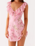 Vevesc  Elegant Lace Off-Shoulder Maxi Dress with Ruffle Hem and Tie Waist for Wedding Guest Evening Party Prom Beach