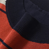 Vevesc  new women's clothing casual elegant design sense European and American style retro striped knitted short sleeved shirt